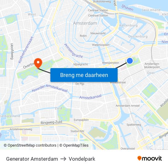 Generator Amsterdam to Vondelpark map