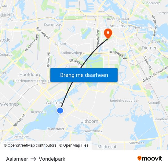 Aalsmeer to Vondelpark map