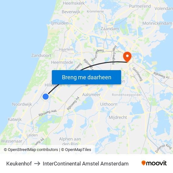 Keukenhof to InterContinental Amstel Amsterdam map