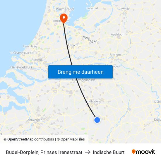 Budel-Dorplein, Prinses Irenestraat to Indische Buurt map