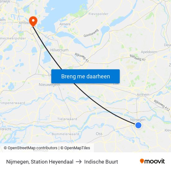 Nijmegen, Station Heyendaal to Indische Buurt map