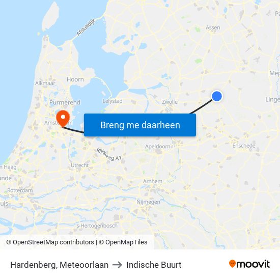 Hardenberg, Meteoorlaan to Indische Buurt map