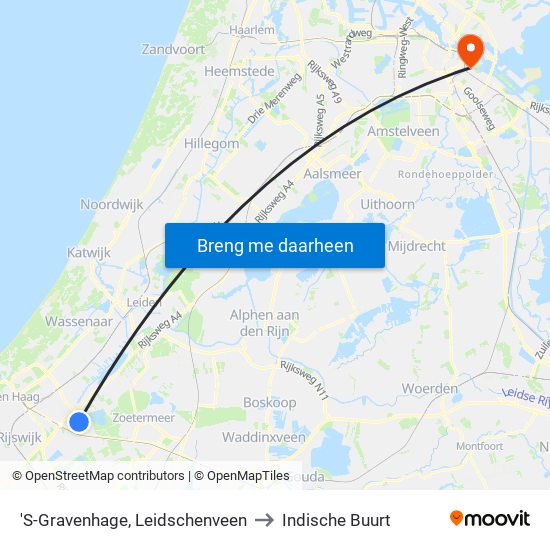 'S-Gravenhage, Leidschenveen to Indische Buurt map