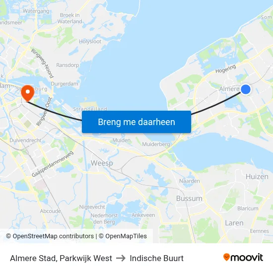 Almere Stad, Parkwijk West to Indische Buurt map