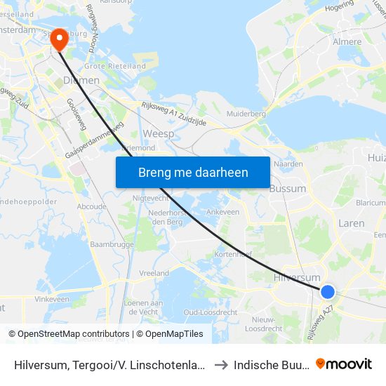 Hilversum, Tergooi/V. Linschotenlaan to Indische Buurt map