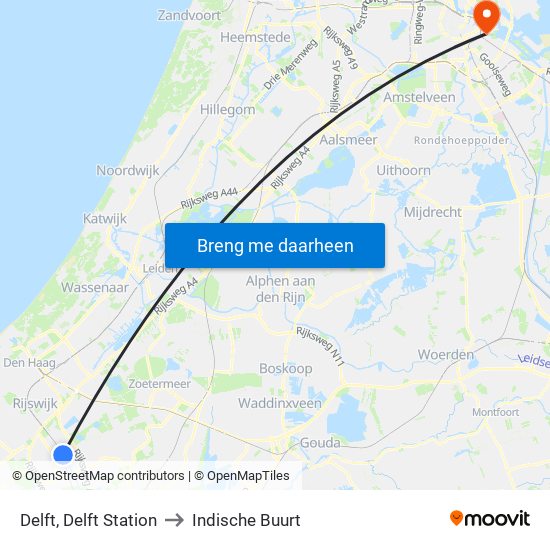 Delft, Delft Station to Indische Buurt map