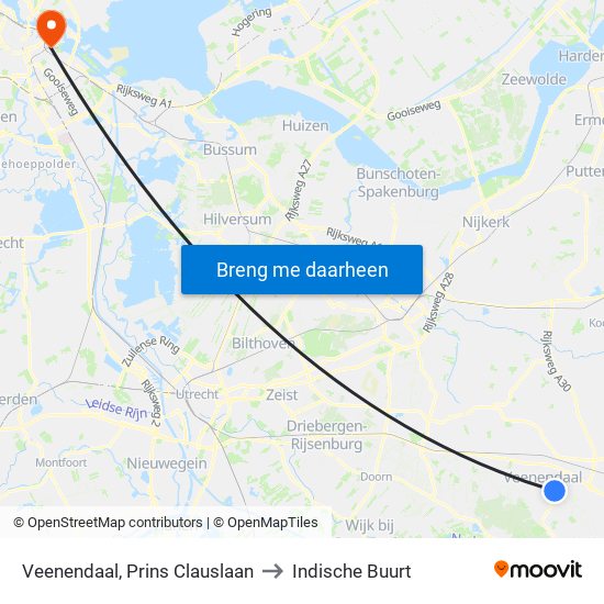 Veenendaal, Prins Clauslaan to Indische Buurt map