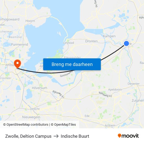 Zwolle, Deltion Campus to Indische Buurt map