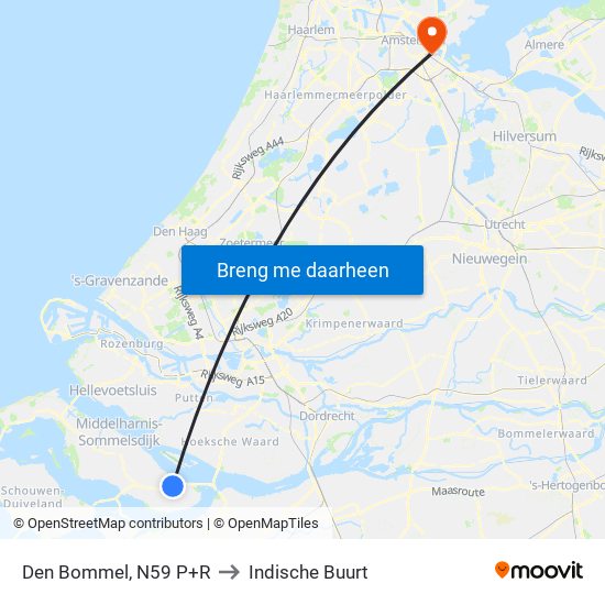 Den Bommel, N59 P+R to Indische Buurt map