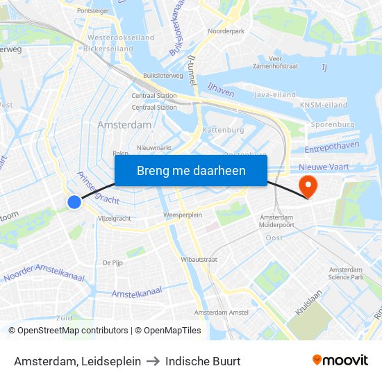 Amsterdam, Leidseplein to Indische Buurt map