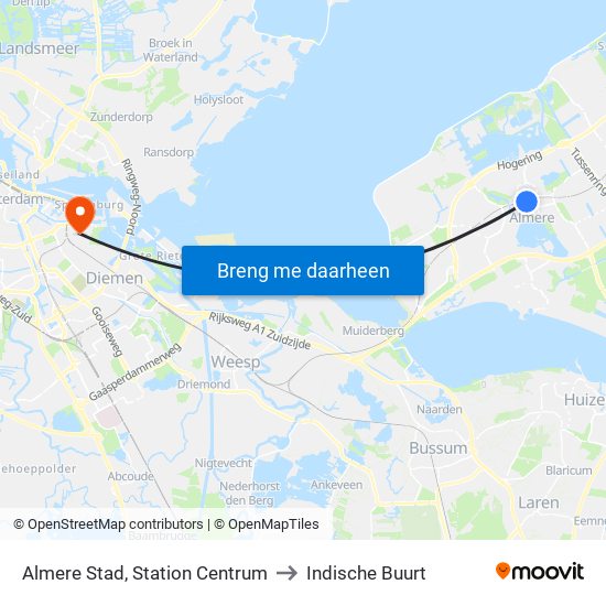 Almere Stad, Station Centrum to Indische Buurt map