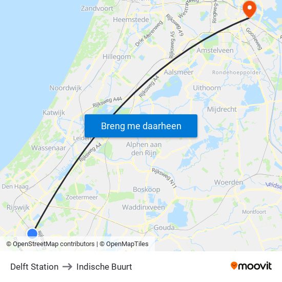 Delft Station to Indische Buurt map