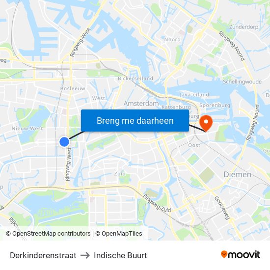 Derkinderenstraat to Indische Buurt map