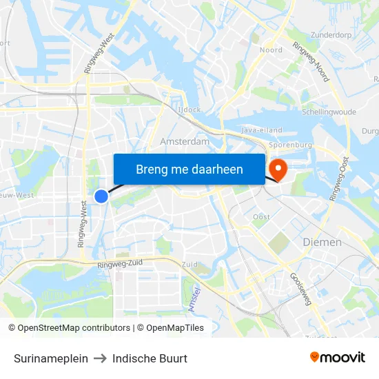 Surinameplein to Indische Buurt map