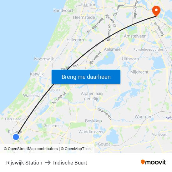 Rijswijk Station to Indische Buurt map