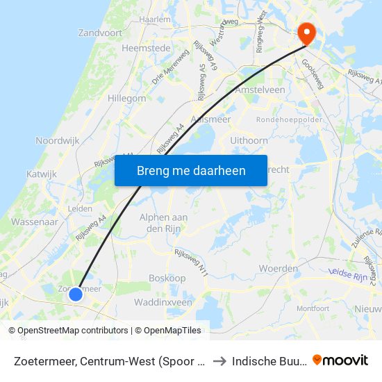 Zoetermeer, Centrum-West (Spoor 1) to Indische Buurt map