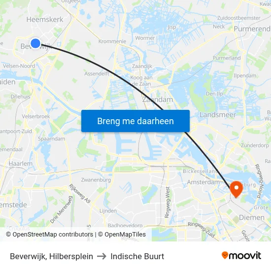 Beverwijk, Hilbersplein to Indische Buurt map