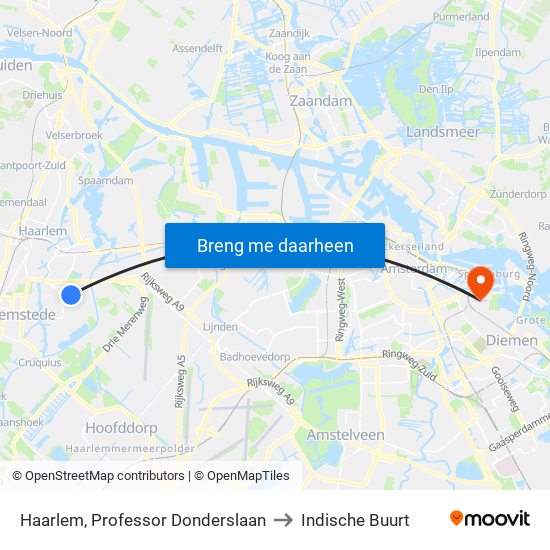 Haarlem, Professor Donderslaan to Indische Buurt map