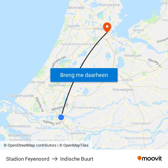 Stadion Feyenoord to Indische Buurt map