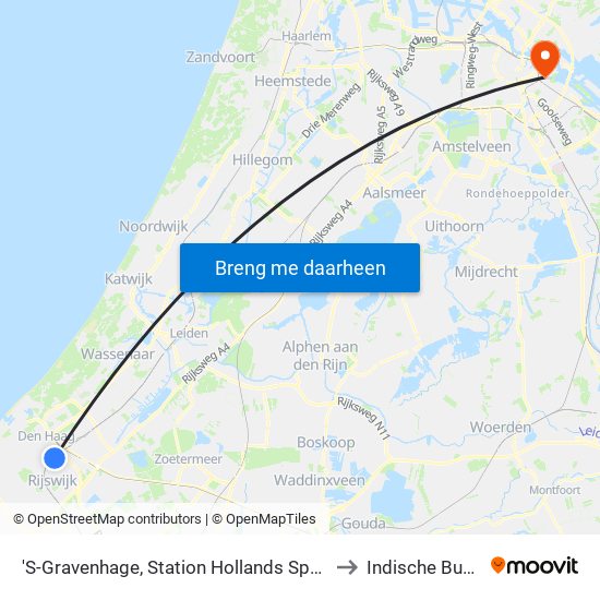 'S-Gravenhage, Station Hollands Spoor to Indische Buurt map