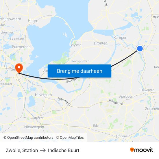 Zwolle, Station to Indische Buurt map