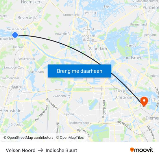 Velsen Noord to Indische Buurt map