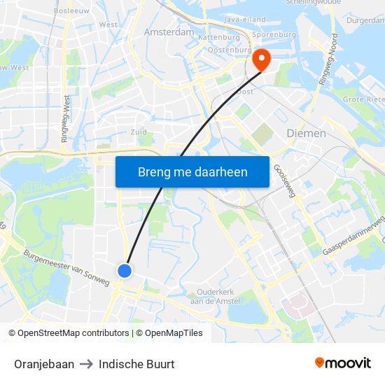 Oranjebaan to Indische Buurt map