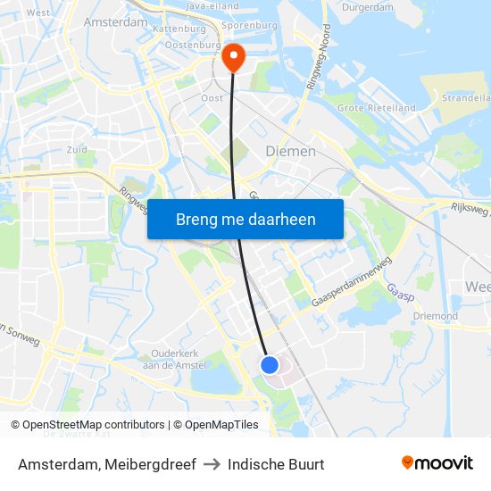 Amsterdam, Meibergdreef to Indische Buurt map