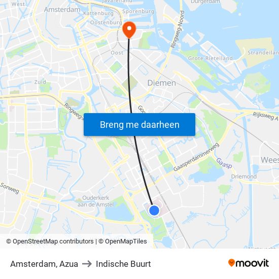 Amsterdam, Azua to Indische Buurt map