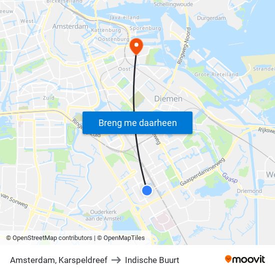 Amsterdam, Karspeldreef to Indische Buurt map