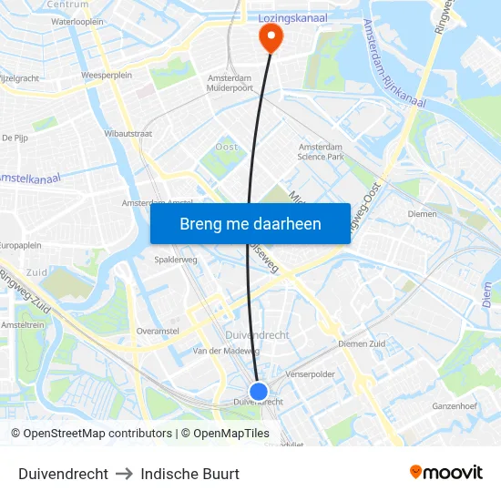 Duivendrecht to Indische Buurt map