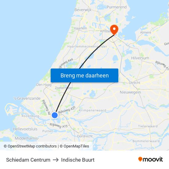 Schiedam Centrum to Indische Buurt map