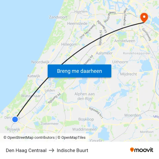 Den Haag Centraal to Indische Buurt map