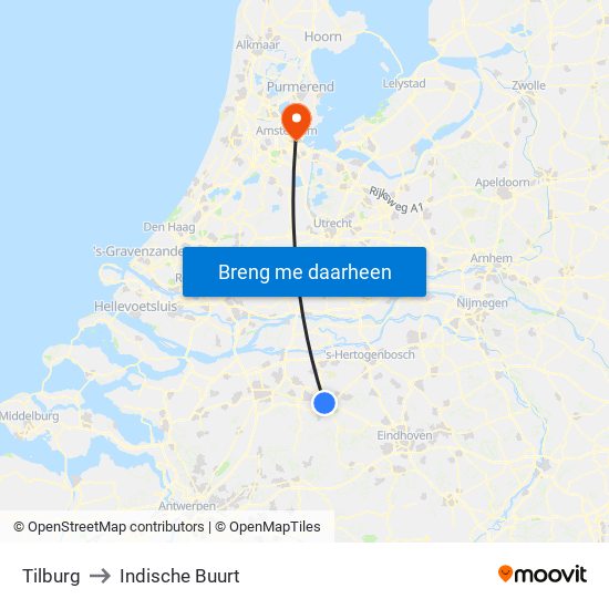 Tilburg to Indische Buurt map