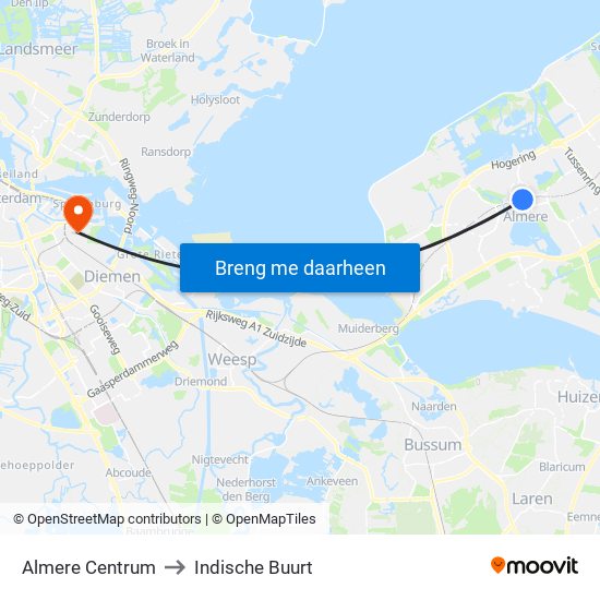 Almere Centrum to Indische Buurt map