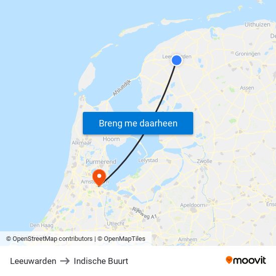 Leeuwarden to Indische Buurt map