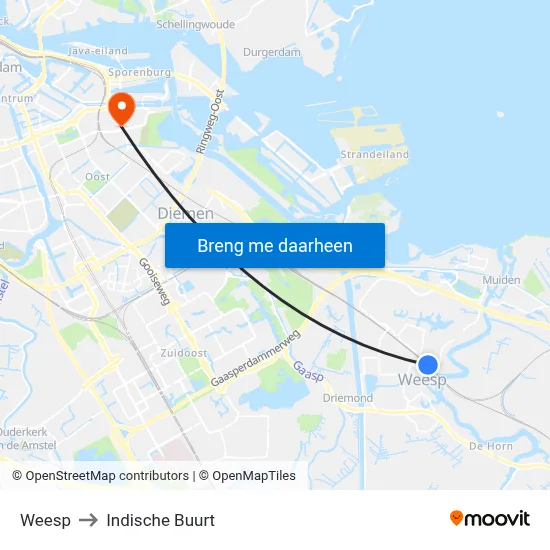 Weesp to Indische Buurt map