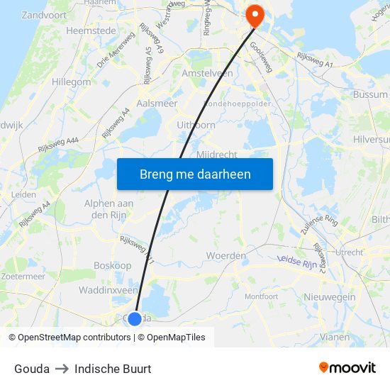 Gouda to Indische Buurt map