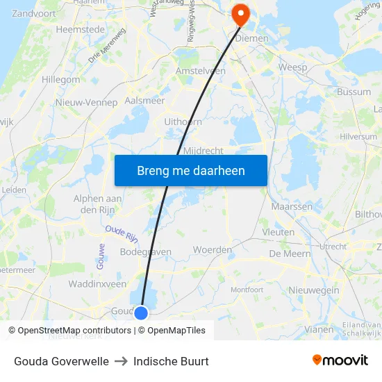 Gouda Goverwelle to Indische Buurt map