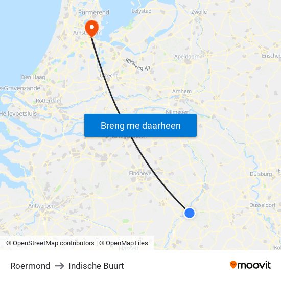 Roermond to Indische Buurt map
