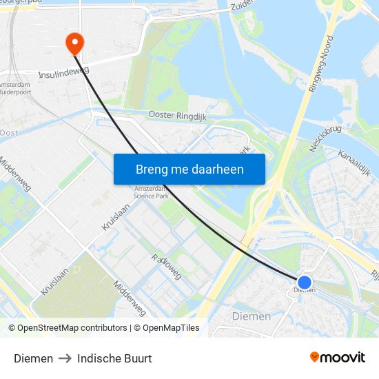 Diemen to Indische Buurt map