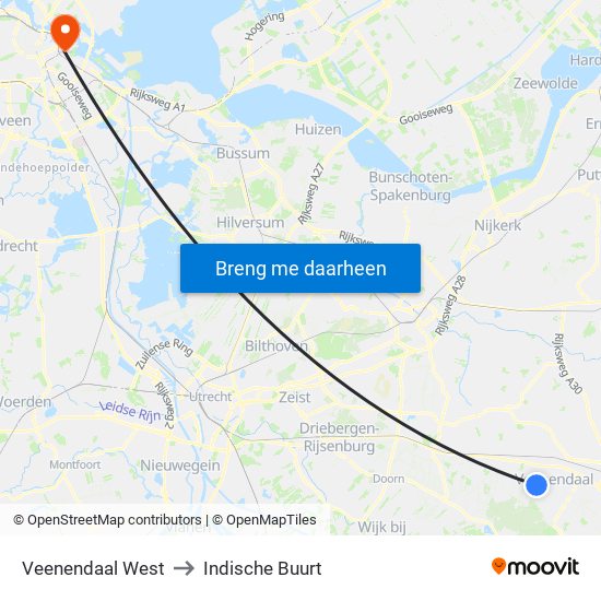 Veenendaal West to Indische Buurt map