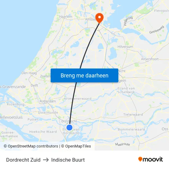 Dordrecht Zuid to Indische Buurt map
