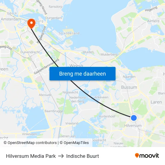 Hilversum Media Park to Indische Buurt map
