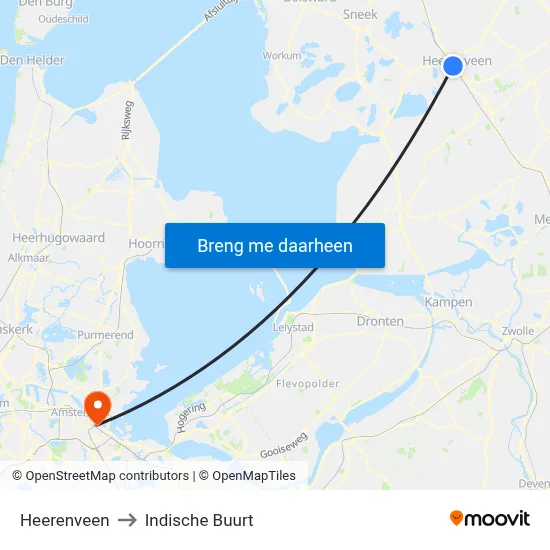 Heerenveen to Indische Buurt map