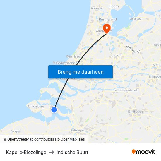 Kapelle-Biezelinge to Indische Buurt map