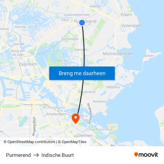 Purmerend to Indische Buurt map