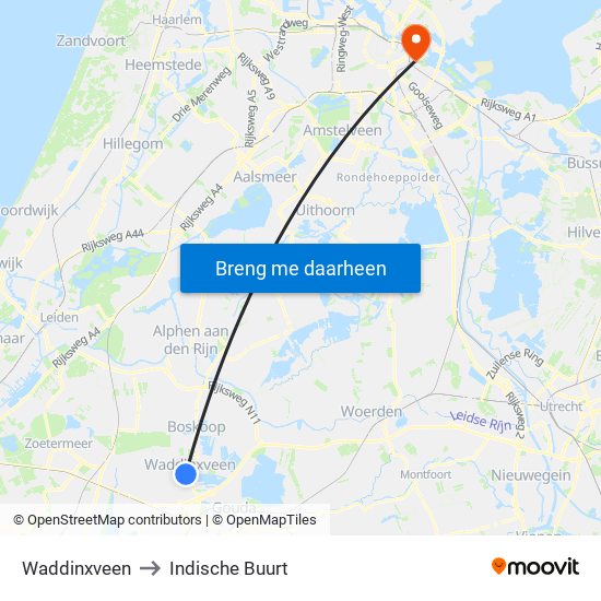 Waddinxveen to Indische Buurt map