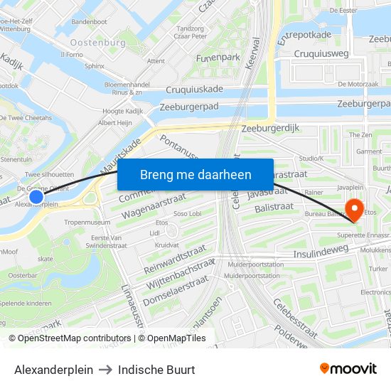 Alexanderplein to Indische Buurt map