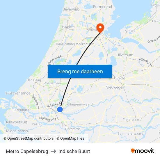 Metro Capelsebrug to Indische Buurt map